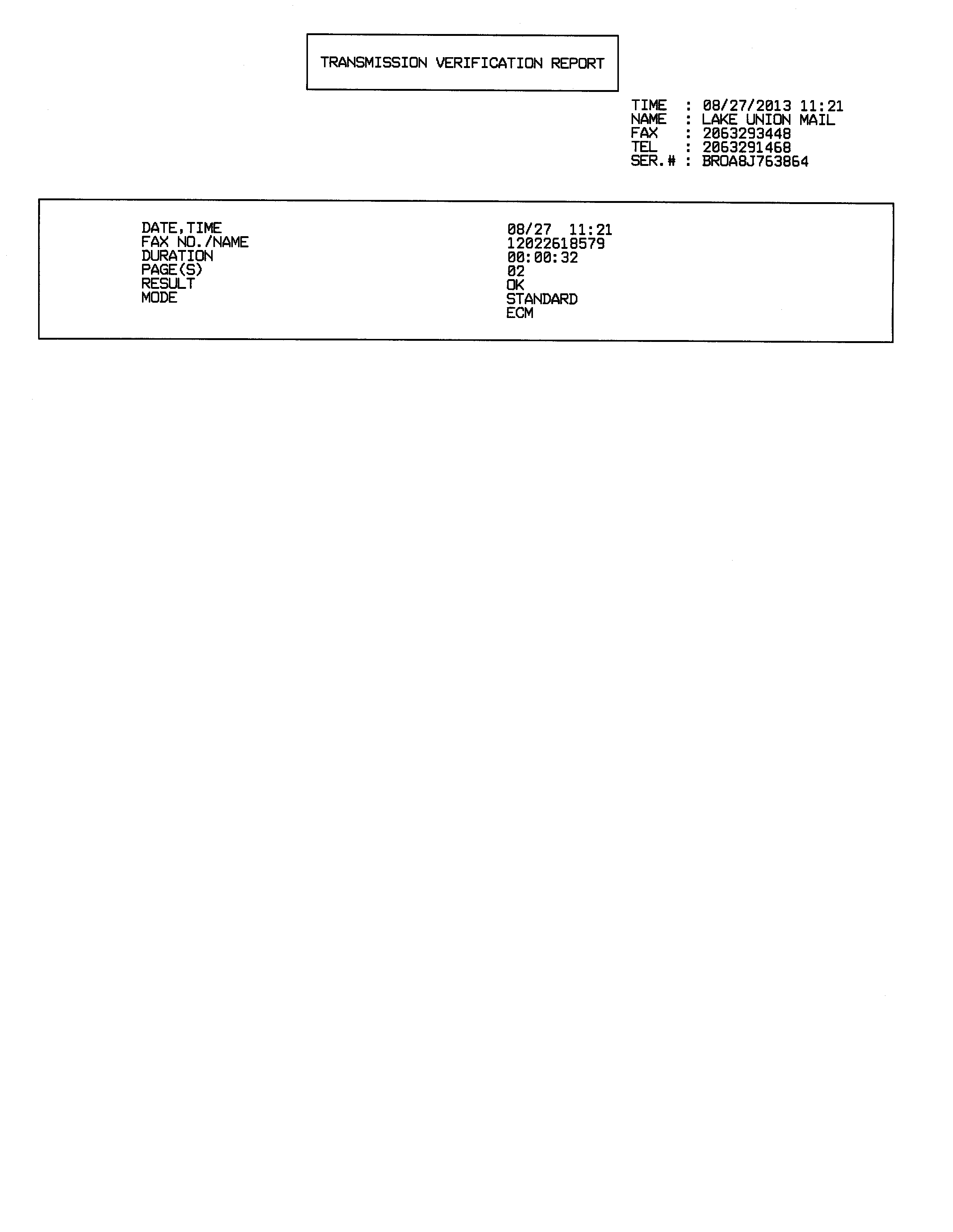 Fax Confirmation Template from supremelaw.org